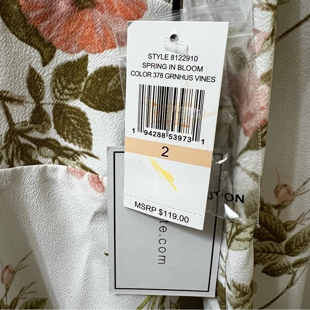 NWT 1. State Floral Long Sleeve V-Neck Midi Dress with Front Slit Size 2 - Picture 8 of 8